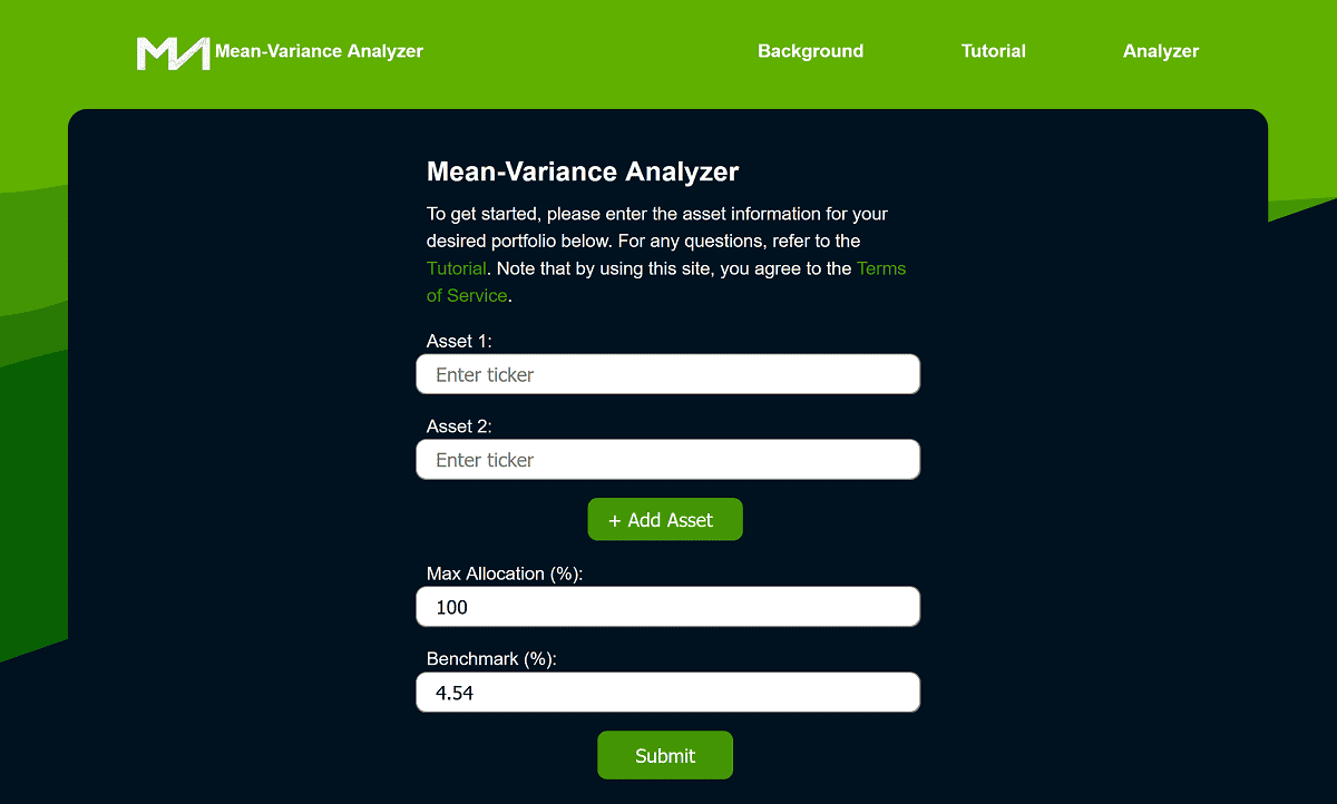 Analyzer page input form